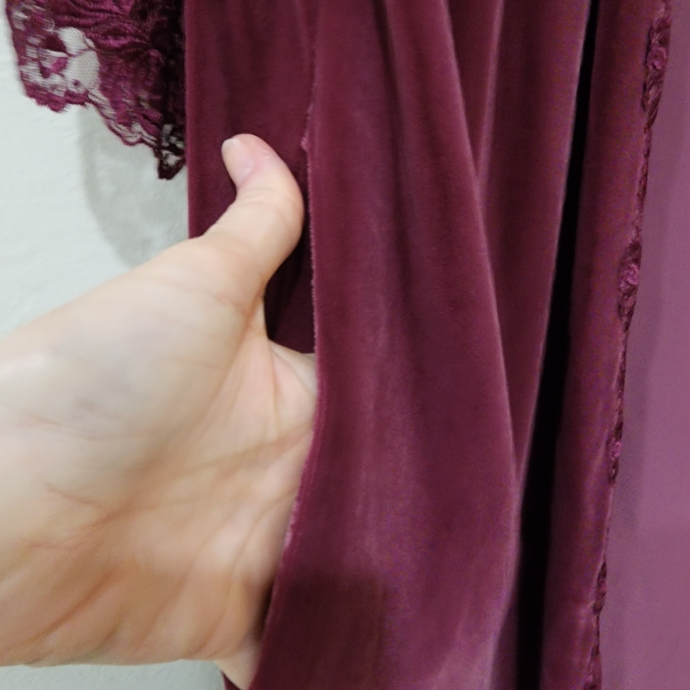 Victoria's Secret Silk Blend Velvet & Lace Duster Robe Burgundy Luxury size Med - Picture 9 of 11